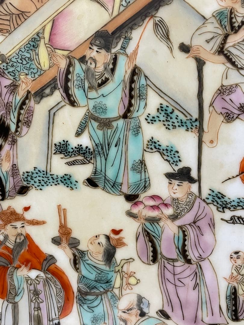 中国美術　人物の図　陶板画　硯屏