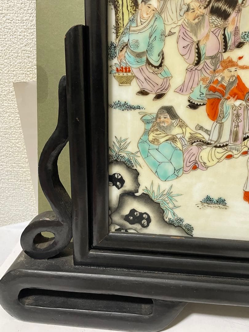 中国美術　人物の図　陶板画　硯屏