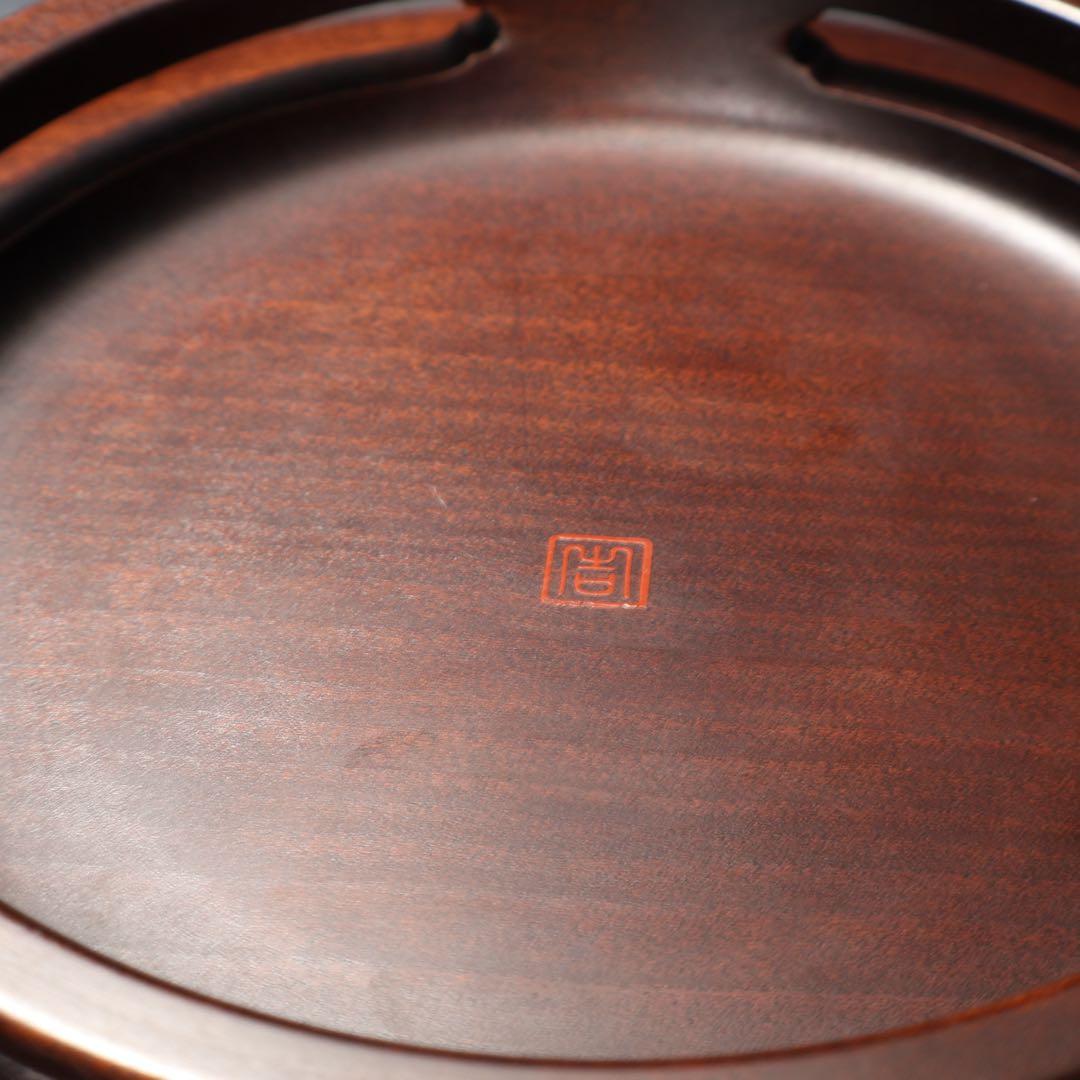 漆塗　丸盆　黄銅銀 螺鈿野菊文丸盆　共箱　吉本寿　R1430お3