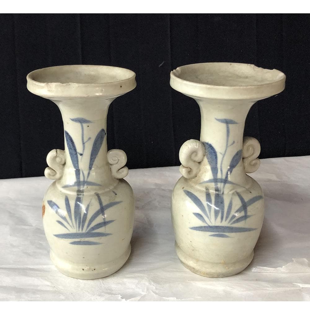 w148 古伊万里 染付 仏花器 一対 尊式花入 仏具 花入