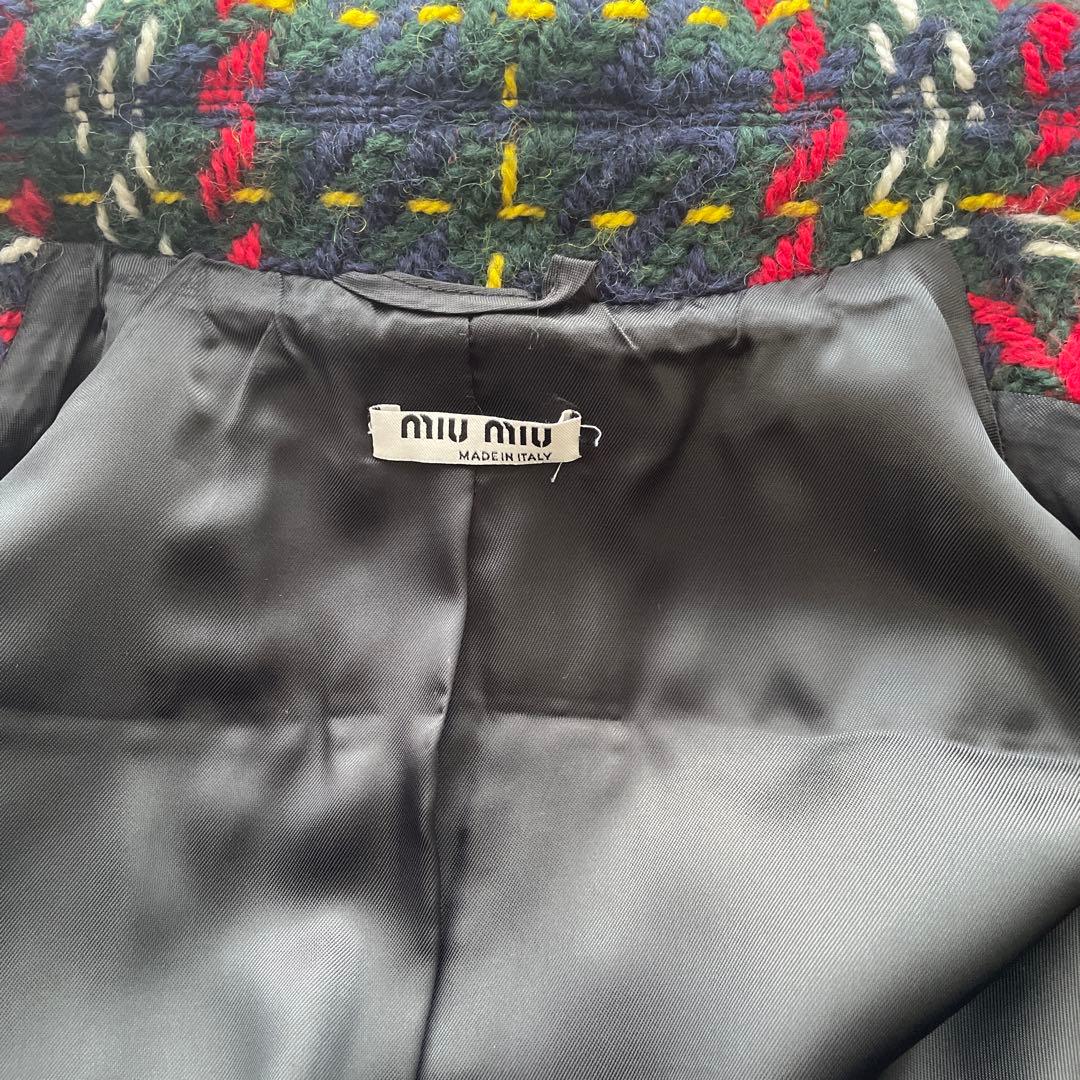 miu miu チェスターコート ネイビー・レッド・チェック