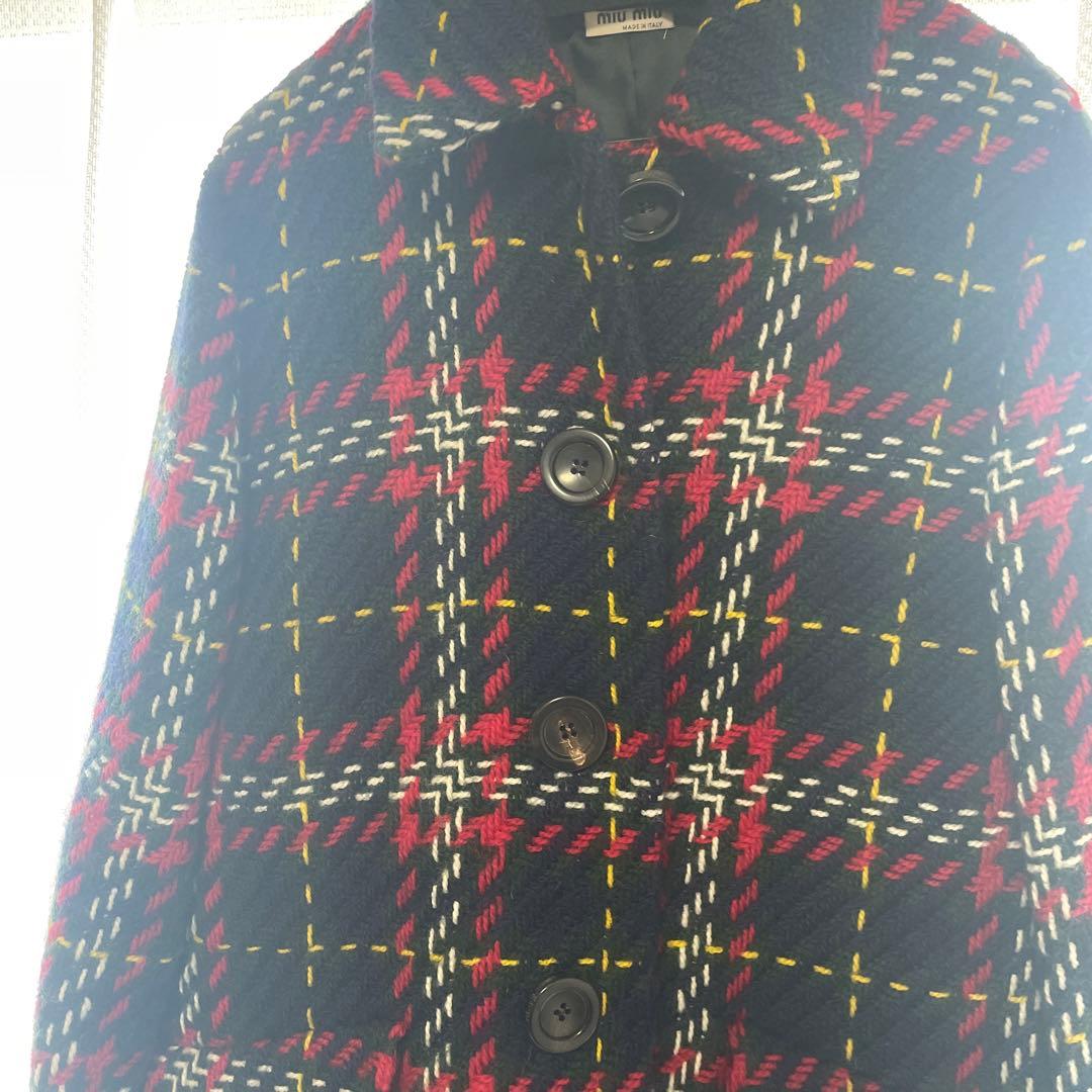 miu miu チェスターコート ネイビー・レッド・チェック