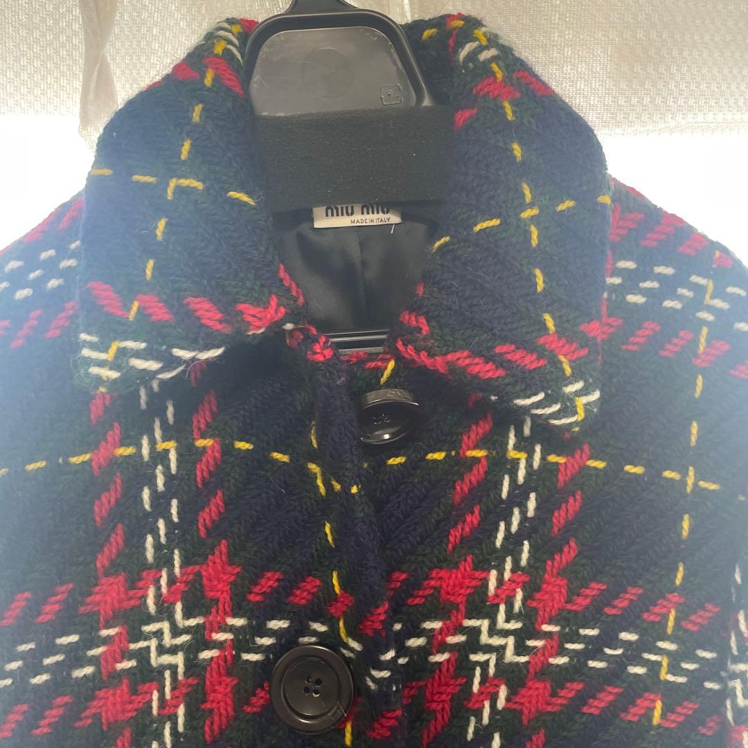 miu miu チェスターコート ネイビー・レッド・チェック