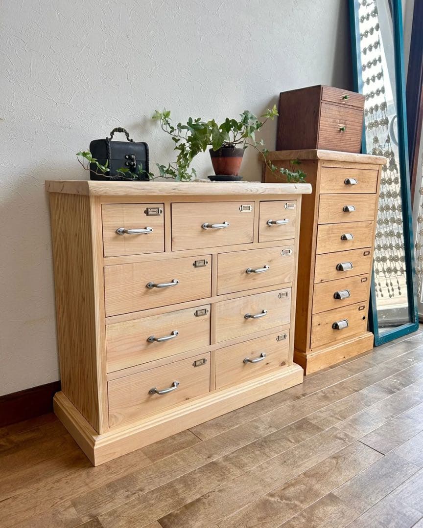 【ハンドメイド】国産ひのき使用　シンプル9杯チェスト