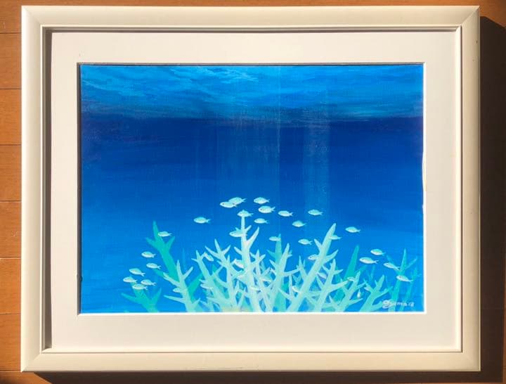 海の風景画「スズメダイと珊瑚」珊瑚の森、熱帯魚