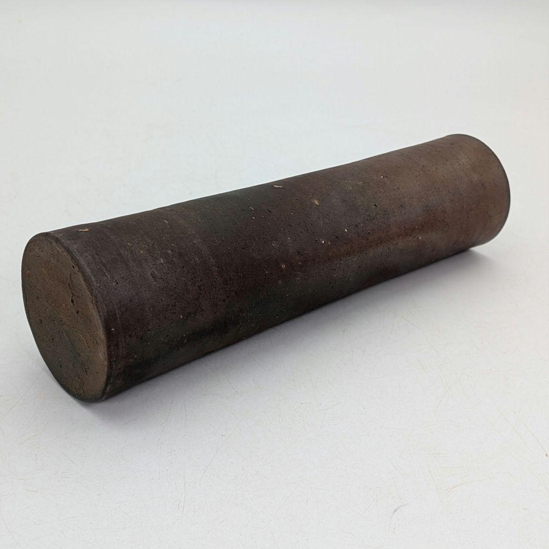 岡山県重要無形文化財 二代藤原楽山 備前焼 寸胴花入 共箱 一輪挿し 花瓶 花器