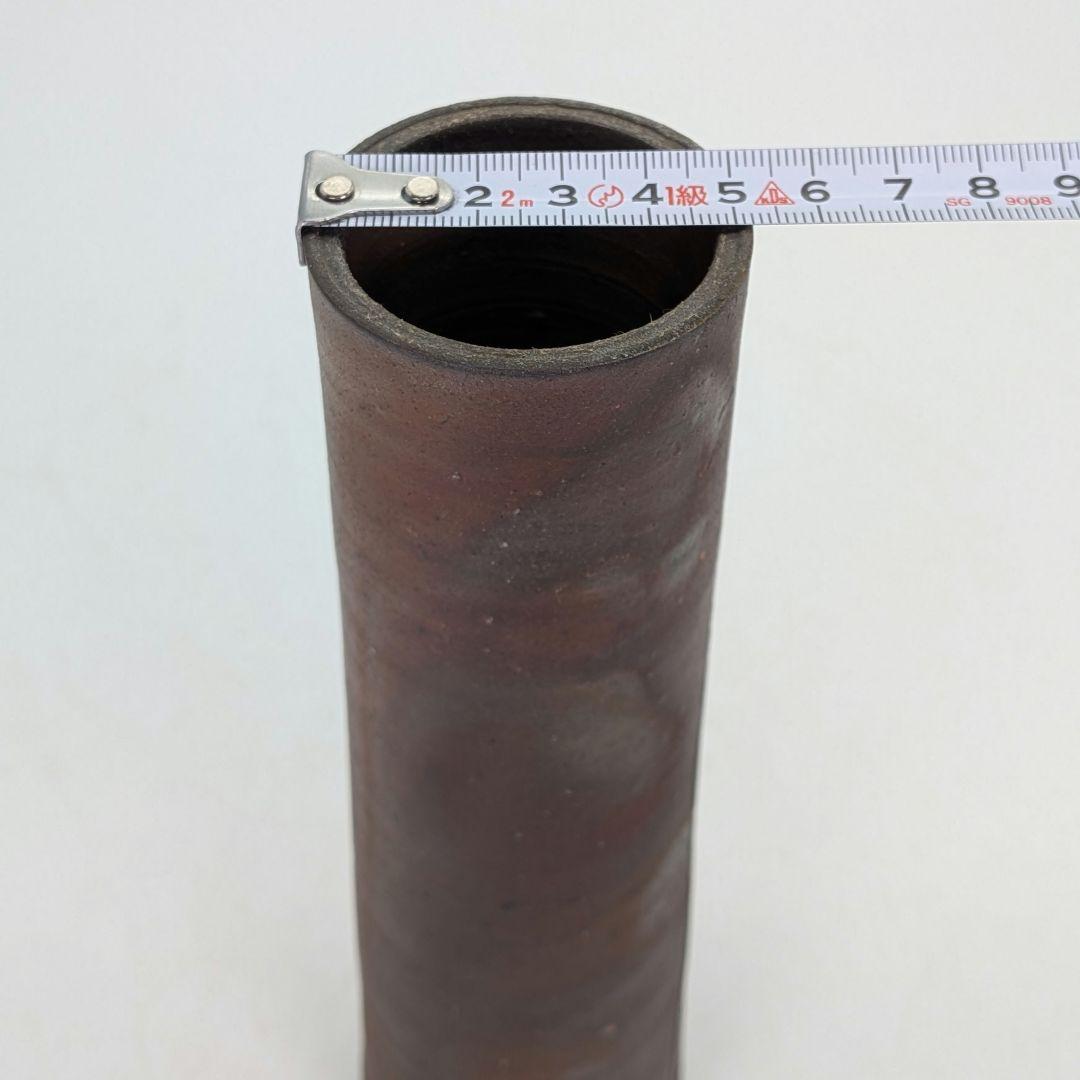 岡山県重要無形文化財 二代藤原楽山 備前焼 寸胴花入 共箱 一輪挿し 花瓶 花器