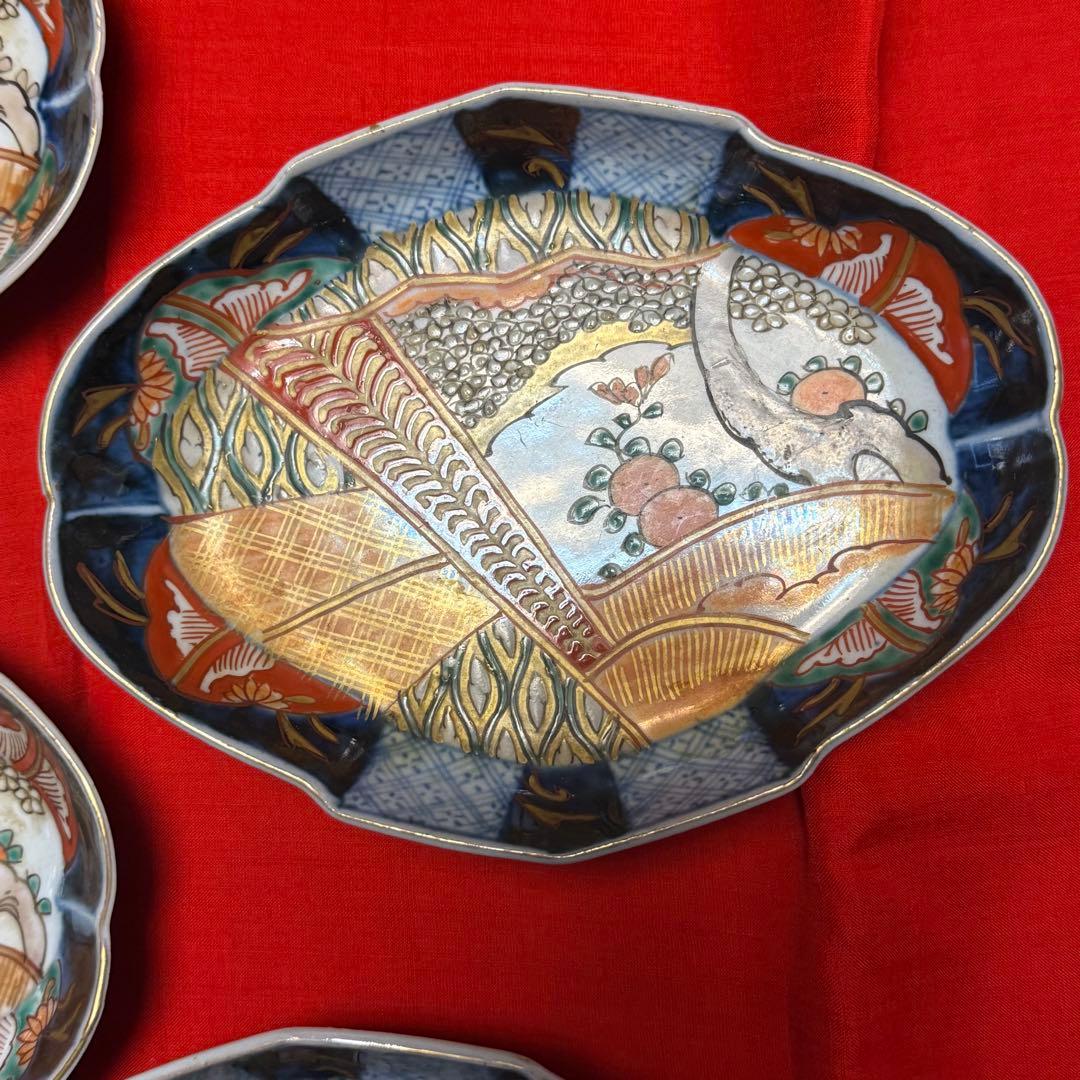 I様へ感謝お嫁入り‼️伊万里錦手若松＆橙＆ふきよせ兜形刺身皿 十字模様なし6客