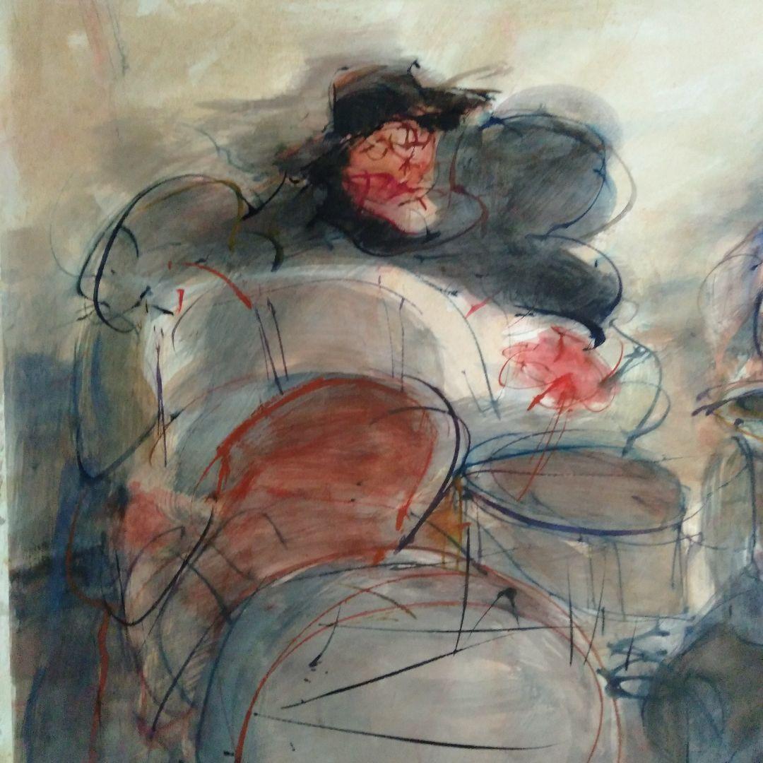 ロシア人作家の水彩画A　人物と楽器の絵