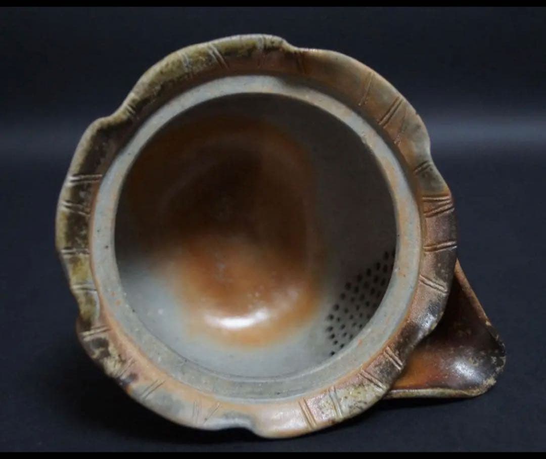 ★備前焼 小西陶古造 窯変細工浮彫 『蓮の実に蛙/蟹』宝瓶★共箱 ★