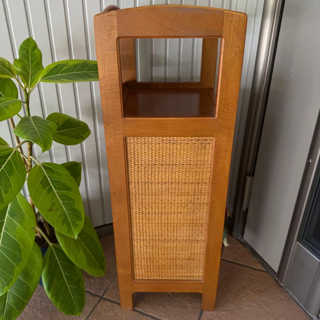 カリモク　ラタン　木製電話台・ファックス台 引き出し付き