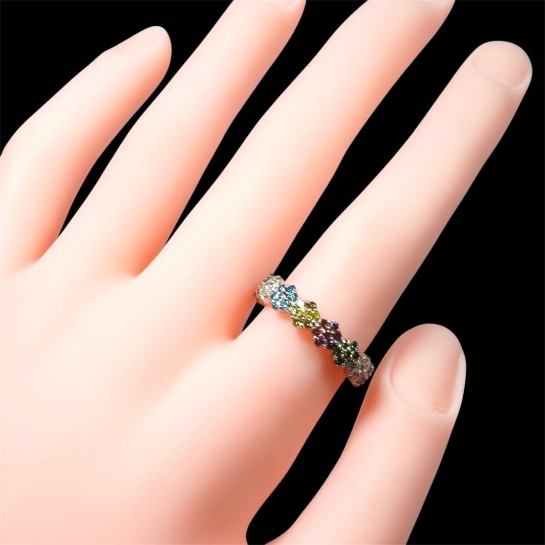 ダイヤ リング マルチカラー ダイヤモンド プラチナ パヴェ 指輪 1ct