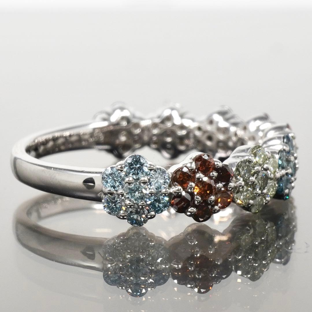 ダイヤ リング マルチカラー ダイヤモンド プラチナ パヴェ 指輪 1ct
