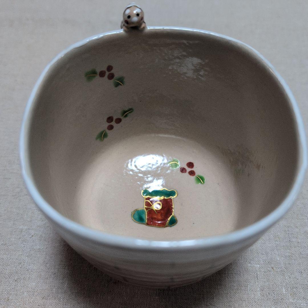 茶道具　抹茶茶碗　筒茶碗　煙突サンタ　クリスマス　東山深山　色絵　栞　化粧箱入