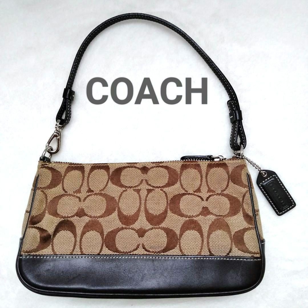 コーチ アクセサリーポーチ ハンドバッグ キャンバス レザー シグネチャー