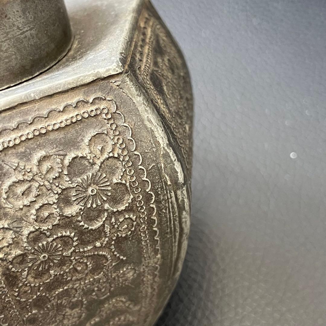 中国美術 茶道具 錫製 茶葉入れ 點銅 古錫製 六角大茶入茶壷