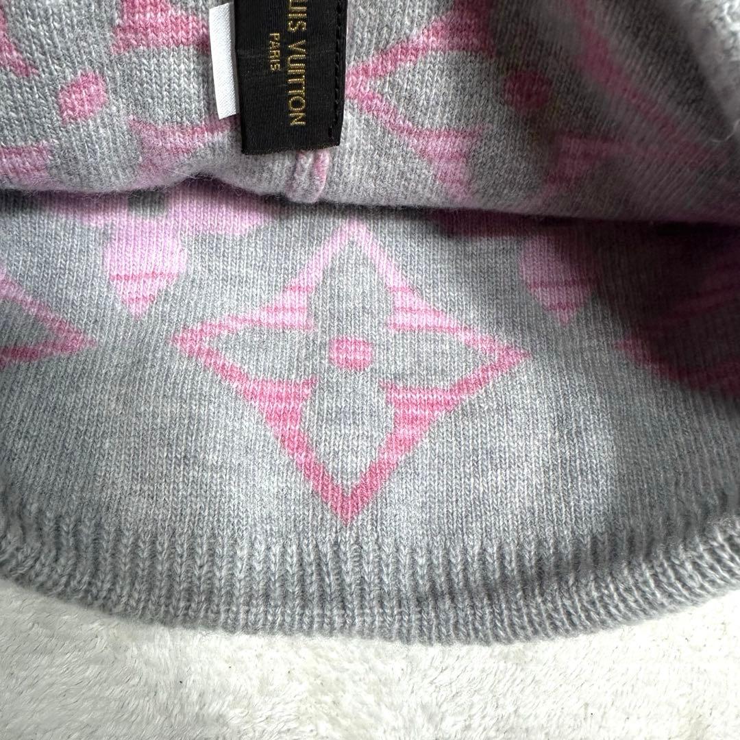 極美品★ルイヴィトン ニット帽　カシミヤ混 帽子 ロゴデザイン ピンク　グレー
