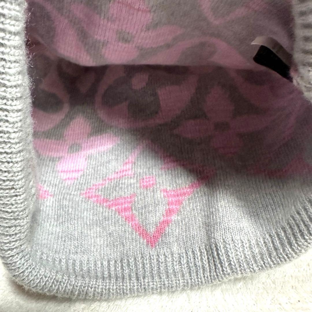 極美品★ルイヴィトン ニット帽　カシミヤ混 帽子 ロゴデザイン ピンク　グレー