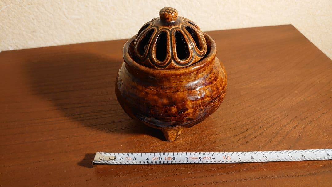 大樋焼　九代　大樋長左衛門　飴釉　香炉　共箱　アンティーク大樋焼　時代香炉　１客