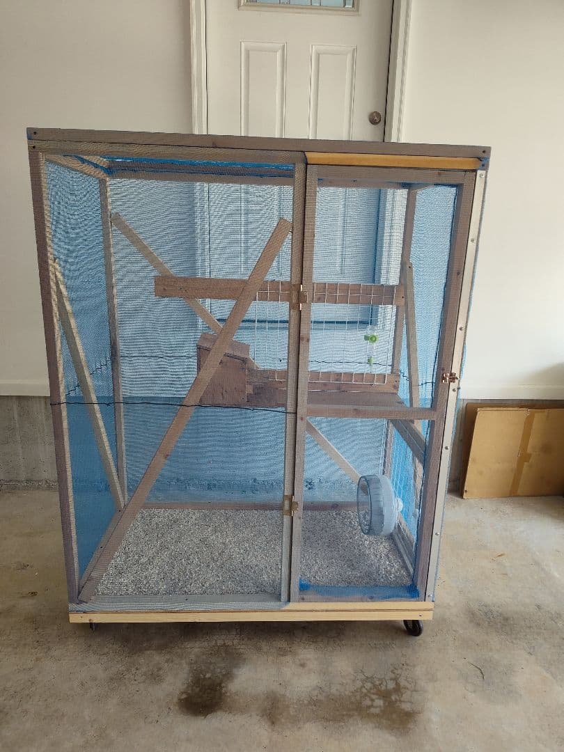 大型ケージ 木製フレーム 青メッシュ