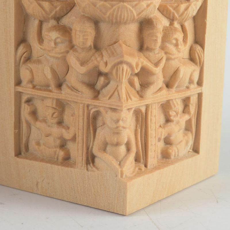 仏教美術　柘植彫刻　諸尊仏龕　三開仏　仏像　木箱付　N　9423