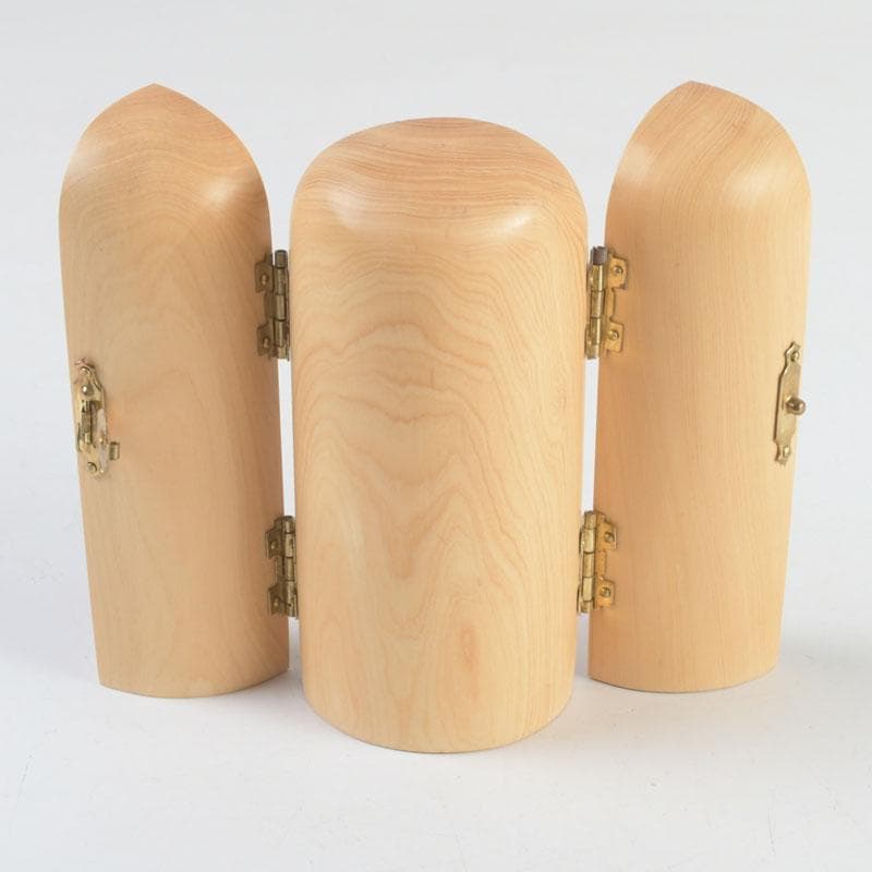 仏教美術　柘植彫刻　諸尊仏龕　三開仏　仏像　木箱付　N　9423