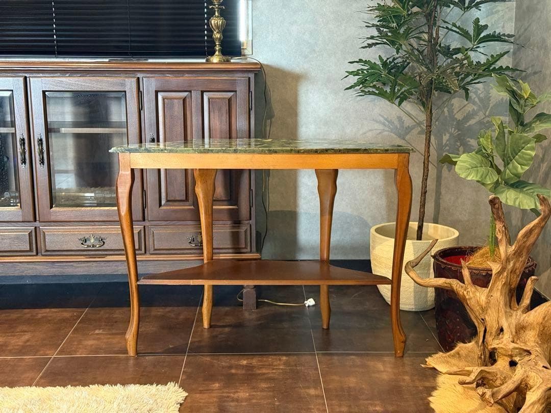 大理石　コンソール　ワイドテーブル　猫脚　クラシック　木彫　ヨーロピアン　nG