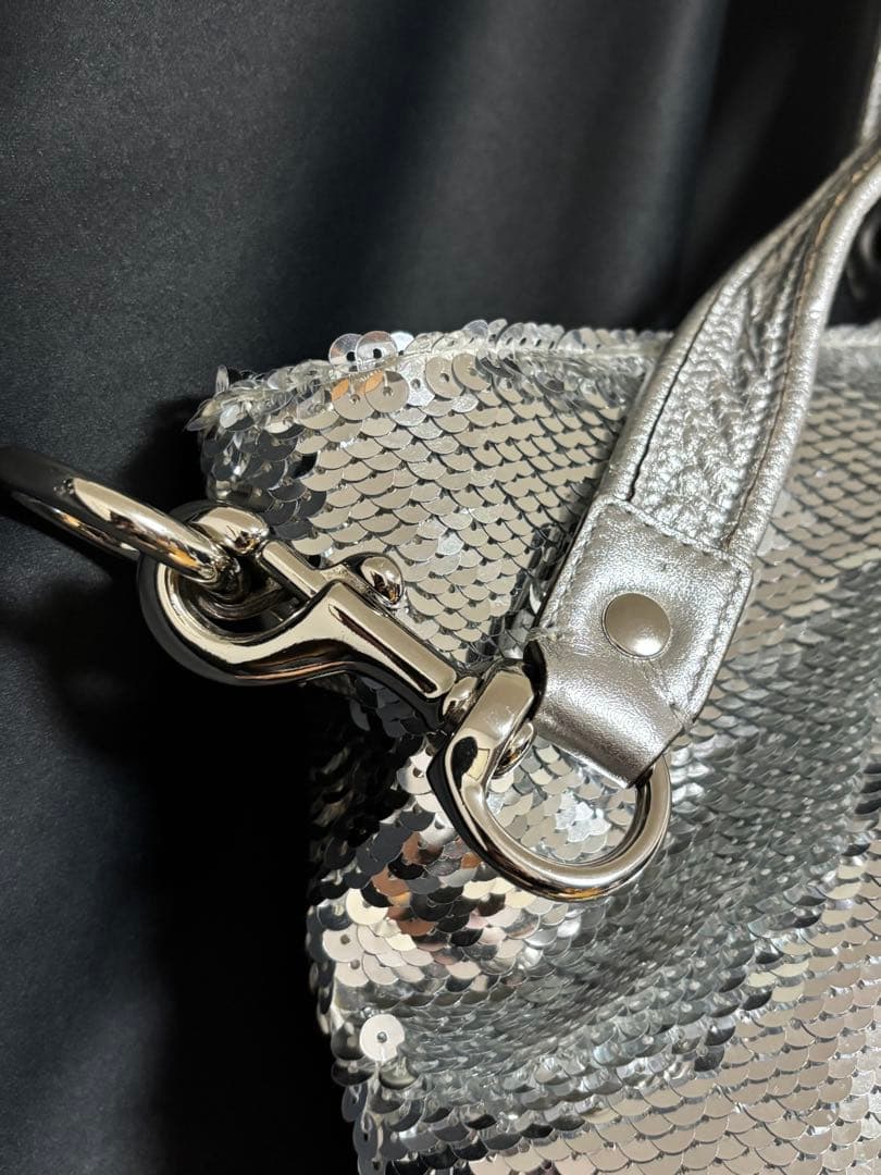 COACH コーチ ポピー ショルダーバッグ スパンコール シルバーPOPPY