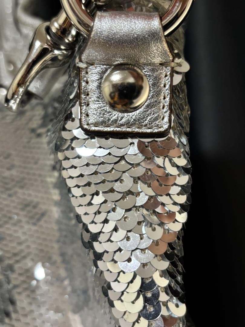 COACH コーチ ポピー ショルダーバッグ スパンコール シルバーPOPPY