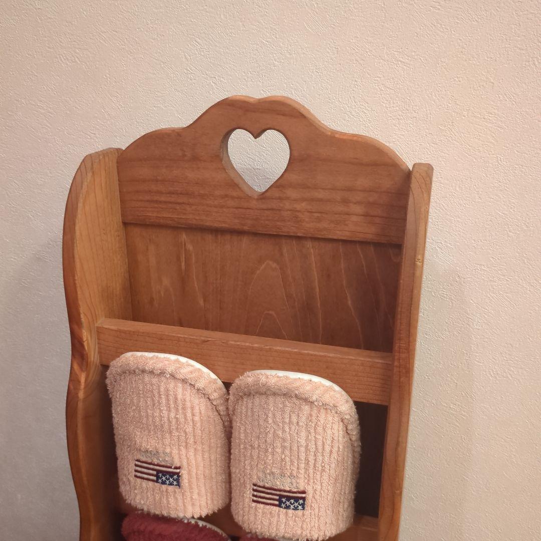 カントリー家具　木製　スリッパラック ハート