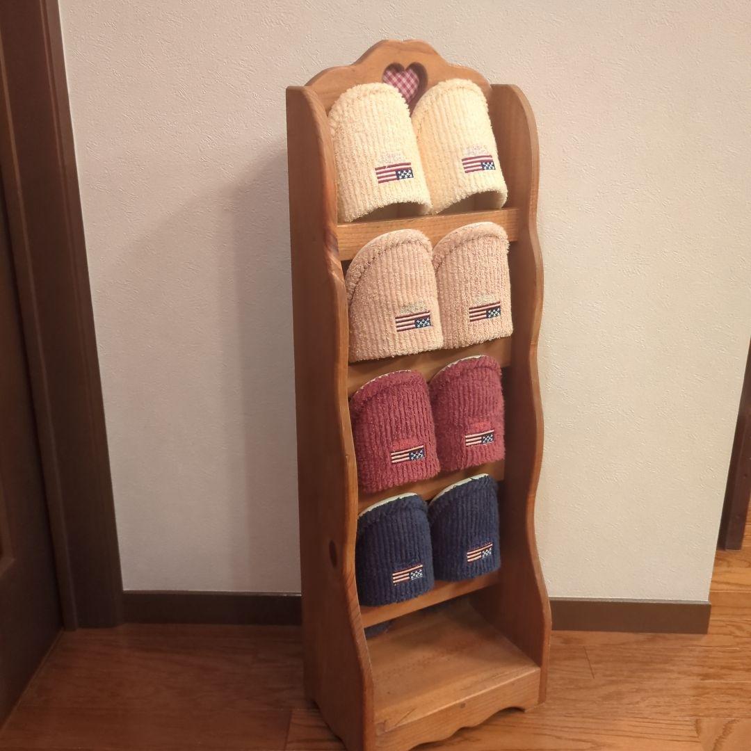 カントリー家具　木製　スリッパラック ハート
