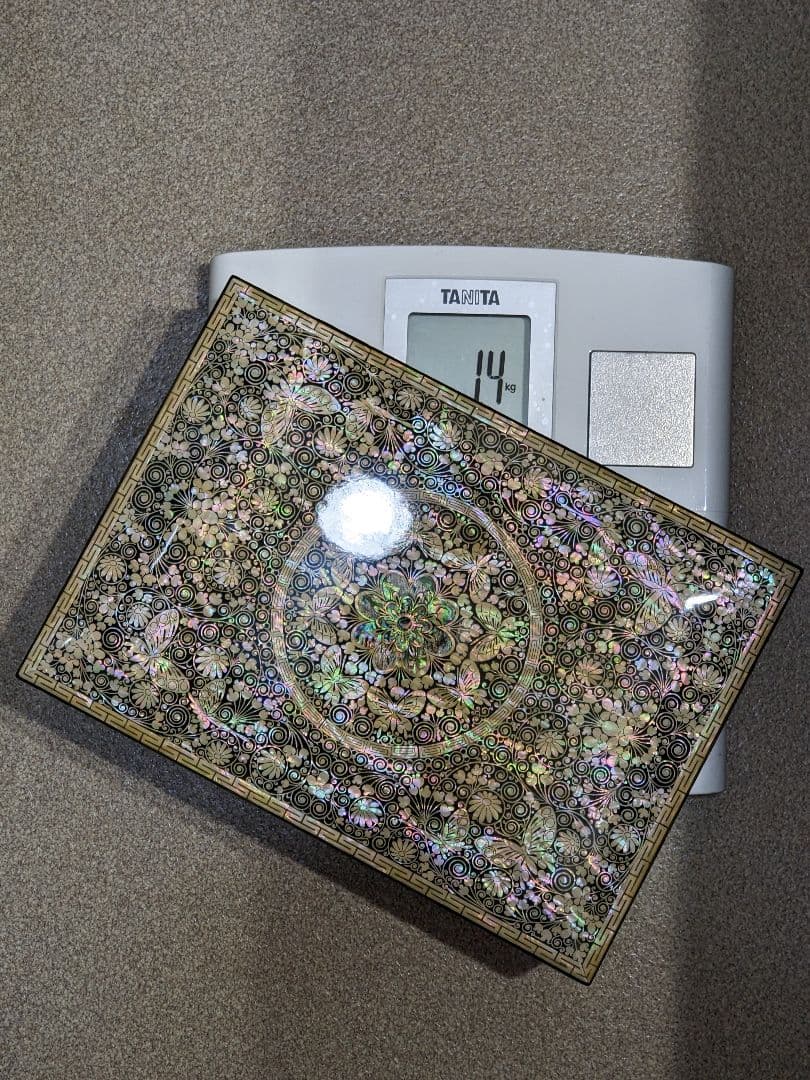 ♦木製 花唐草 蝶文様 極細密 螺鈿装飾細工 飾り箱 文箱 類品なし 一点物