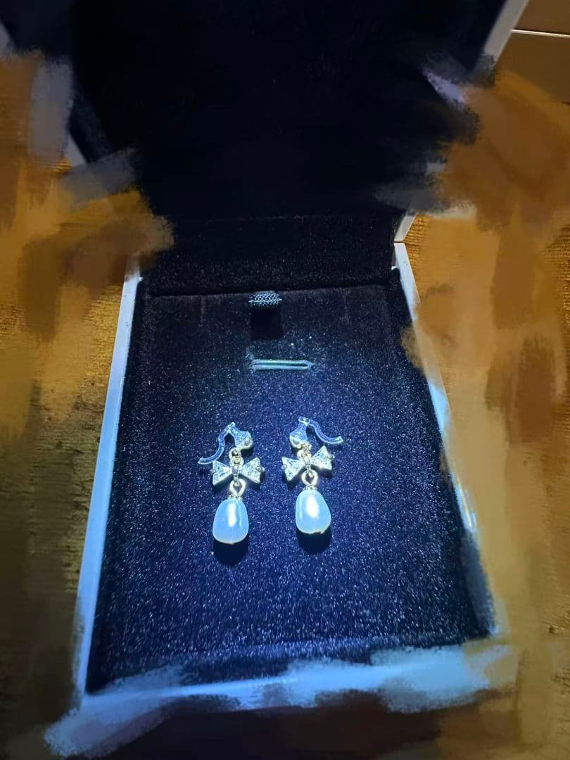 リボンモチーフ パール ピアス(両耳用)