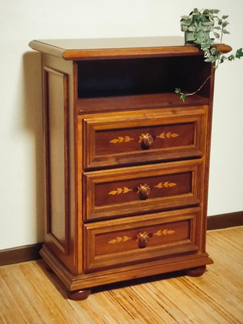 モービルハウス　イタリア家具　電話台　3段チェスト　象嵌　アンティーク　花台