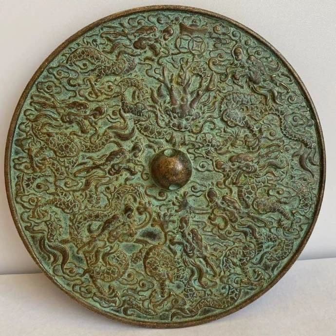 銅製 九龍戯珠 銅鏡 圧腰鏡 九龍護身鏡 婚儀円鏡 置物