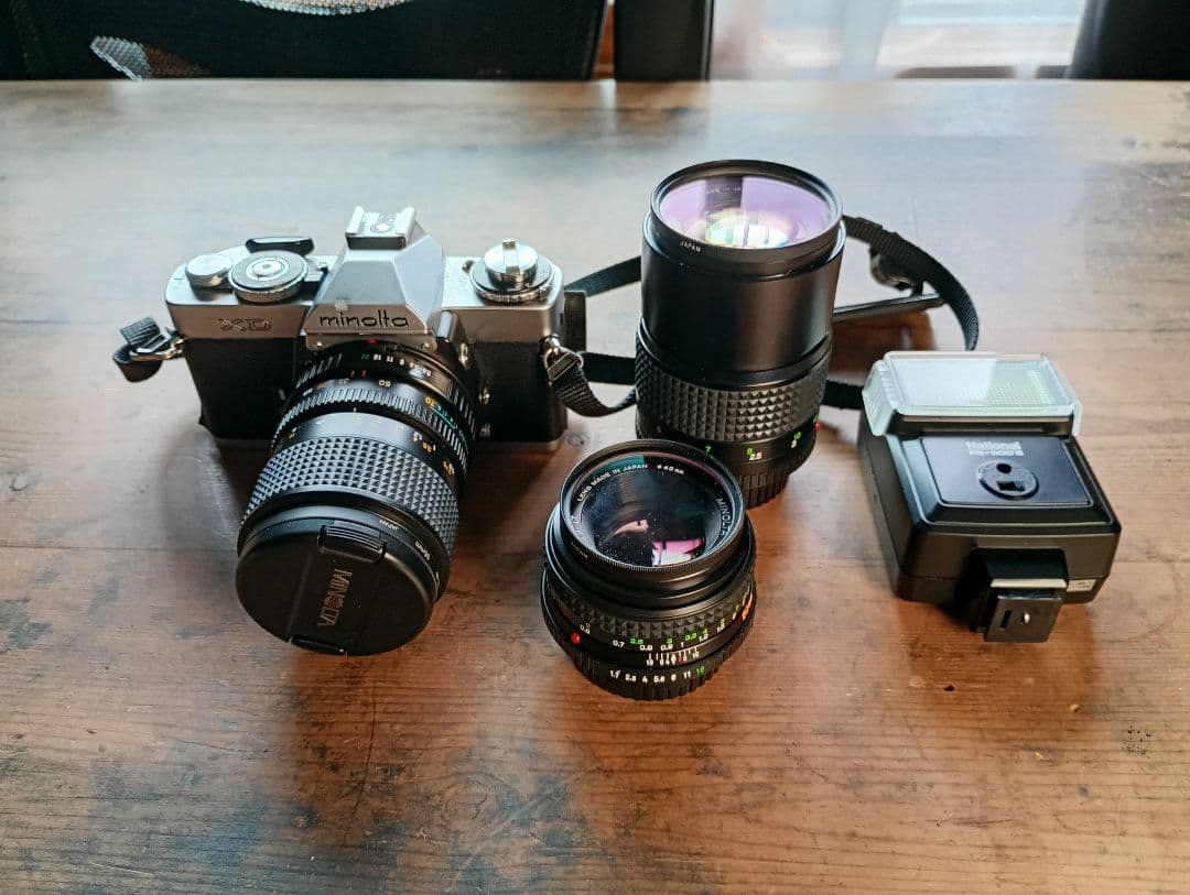Minolta XD フィルムカメラ レンズ2本・フラッシュセット　動作未確認