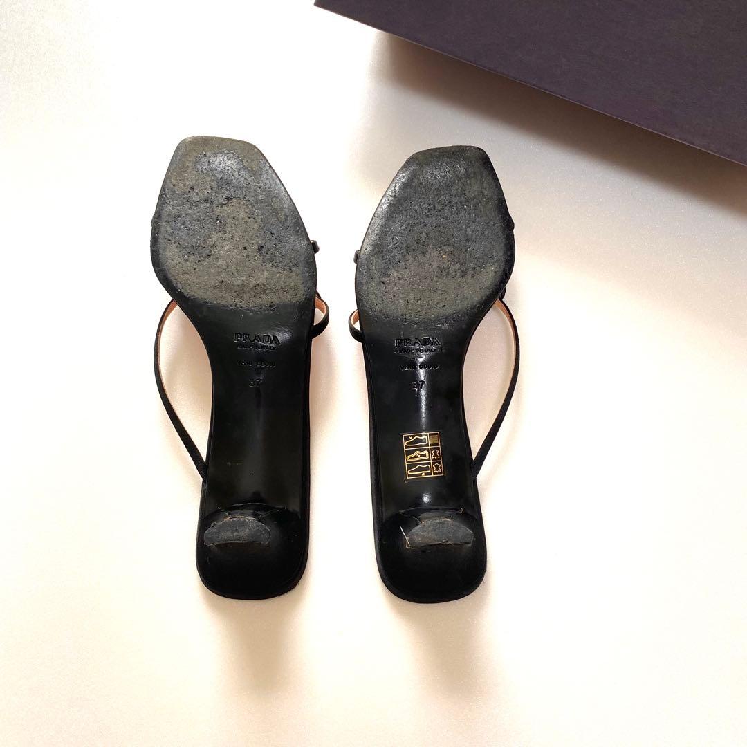 PRADA プラダ　サンダル　23.5 ミュール　黒　バラ　お花モチーフ　37