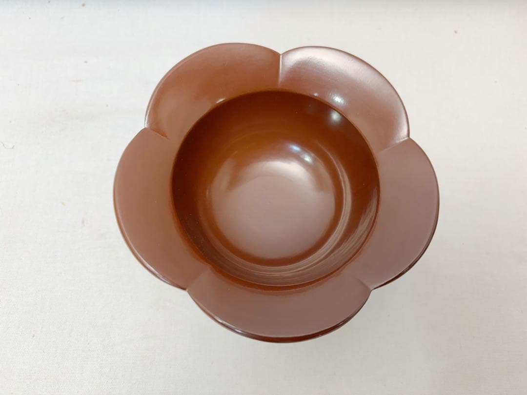 ほぼ未使用 茶道具 光宏作木製古代朱 向付 5客組 料理皿 小鉢 銘々皿底印共箱