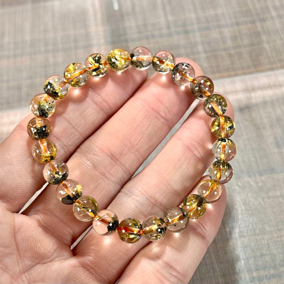 金運強　太陽放射ルチルブレスレット　ヘマタイト　ルチルクォーツ　9