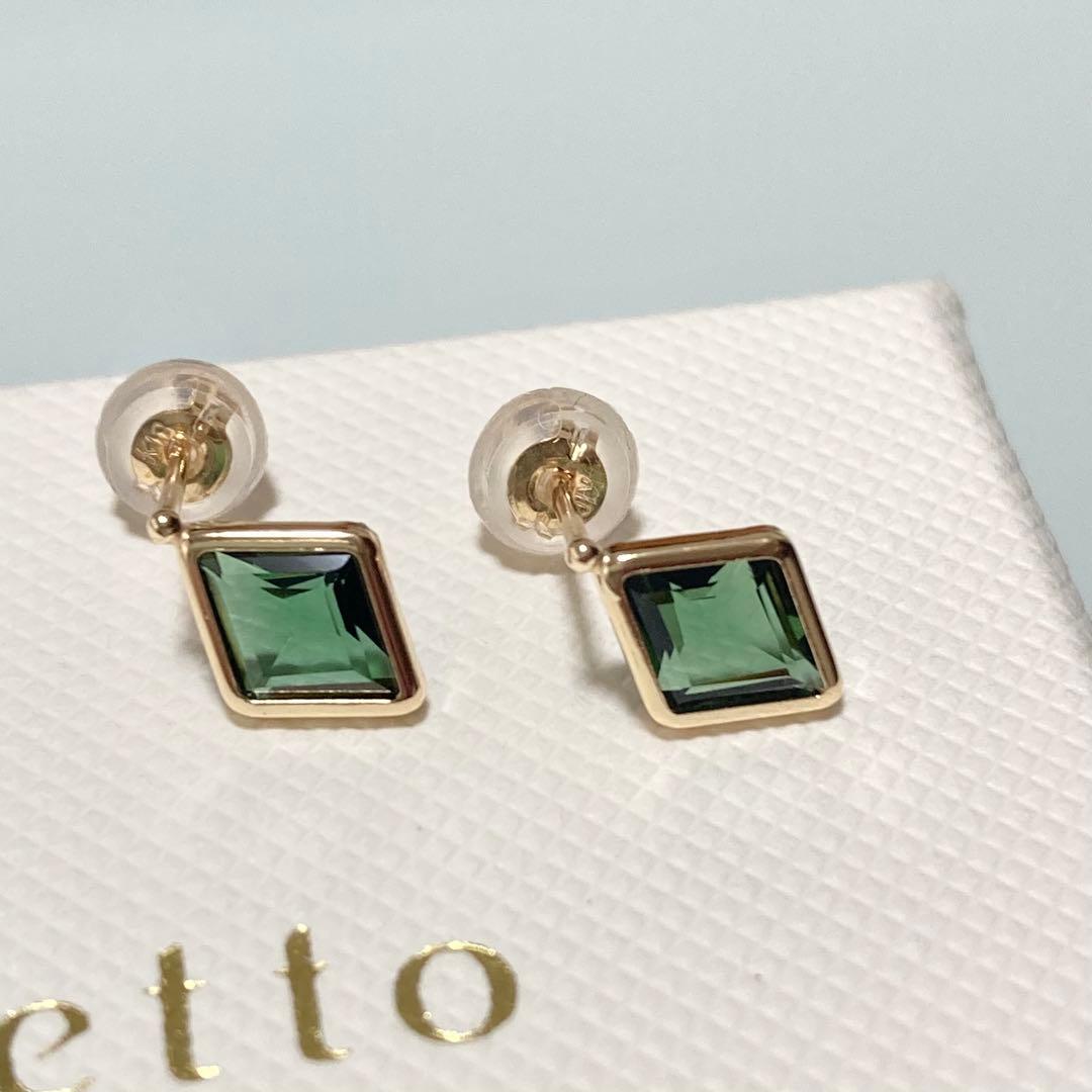 K10YG グリーンクォーツ スクエアピアス｜コンアフェット 未使用