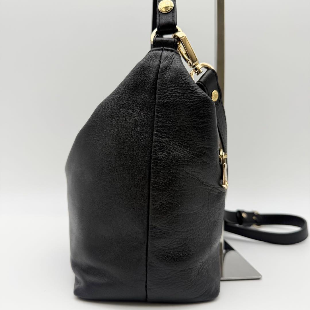 ラシット ソフトレザーシンプルショルダーバッグ 2way ブラック 日本製 牛革