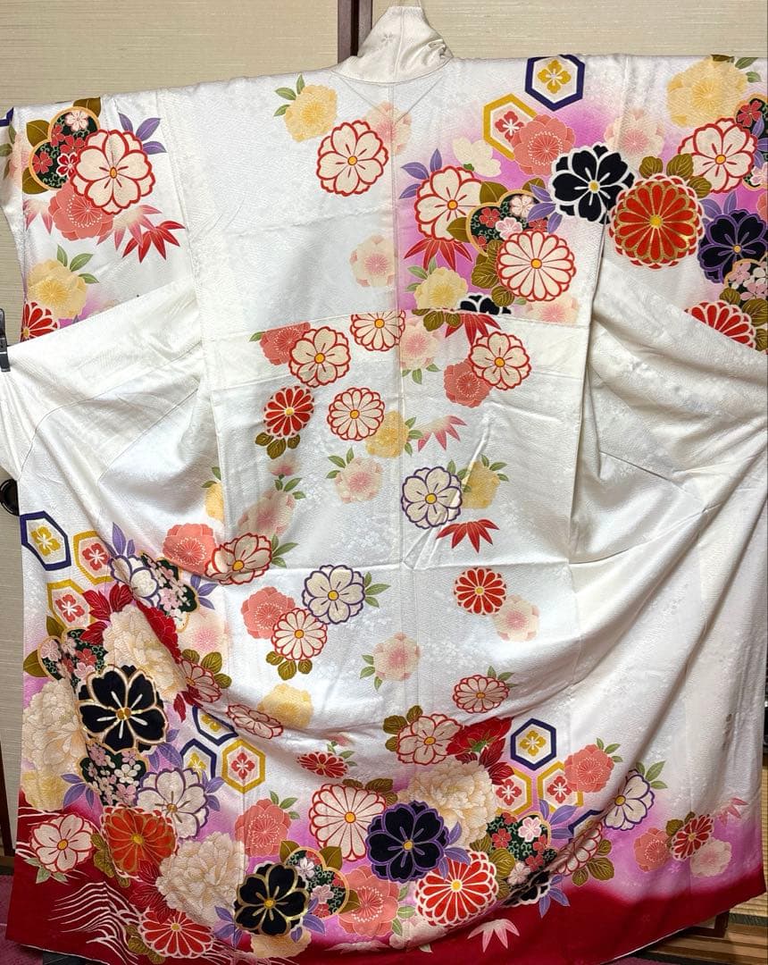 SHIRO✿ 白 八重桜 牡丹柄 振袖 身丈161