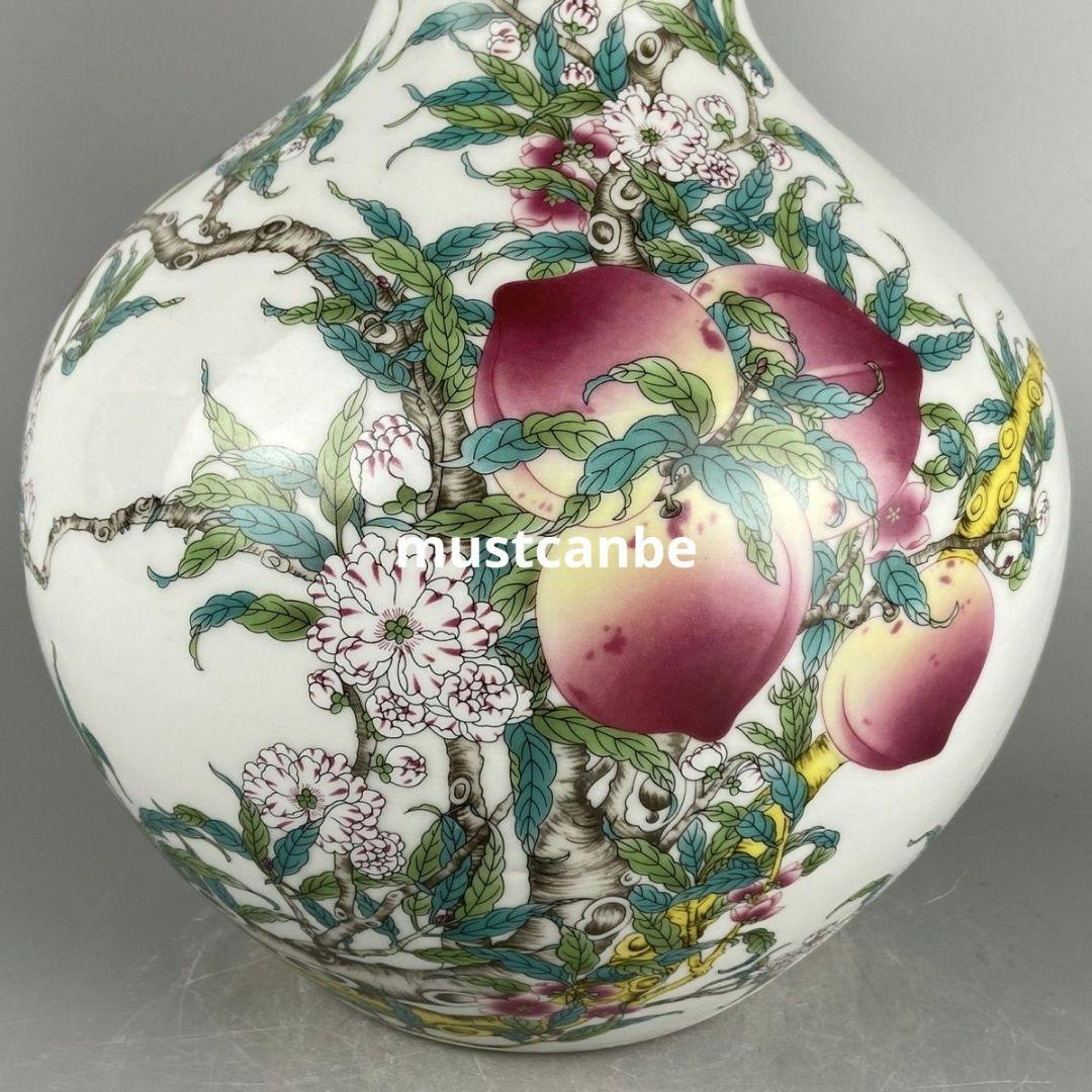 清乾隆粉彩寿桃天球瓶 景徳鎮 陶磁器 装飾品 現代工芸品 美術品 置物