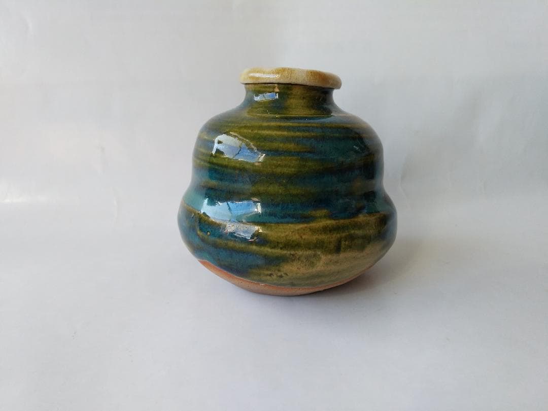 古瀬戸 緑釉 茶入 加藤作助 作 仕覆 笹蔓緞子 共箱 茶入 茶道具 美品 です