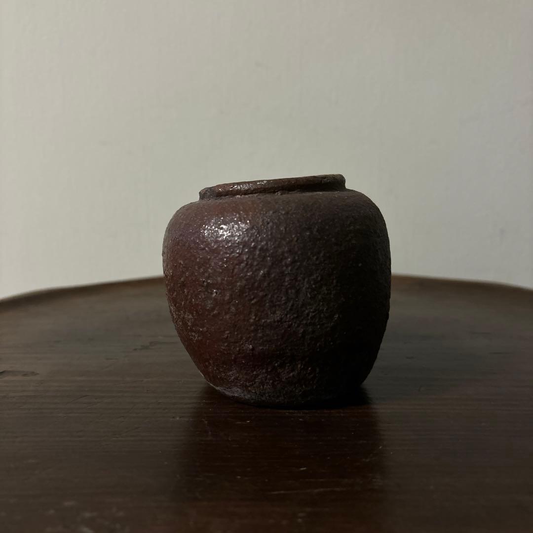 古備前小壷　江戸中期頃　お歯黒壺　古越前　常滑　花器　花入　古美術　骨董　李朝