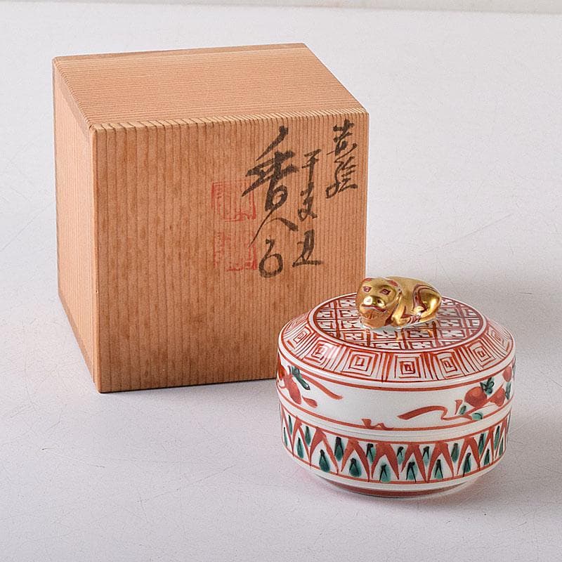 茶道具　京焼　平安　高野昭阿弥造　赤絵金彩　干支丑香合　共箱　V　8003
