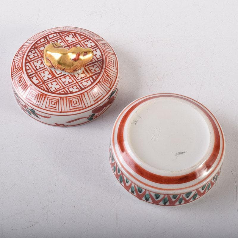 茶道具　京焼　平安　高野昭阿弥造　赤絵金彩　干支丑香合　共箱　V　8003