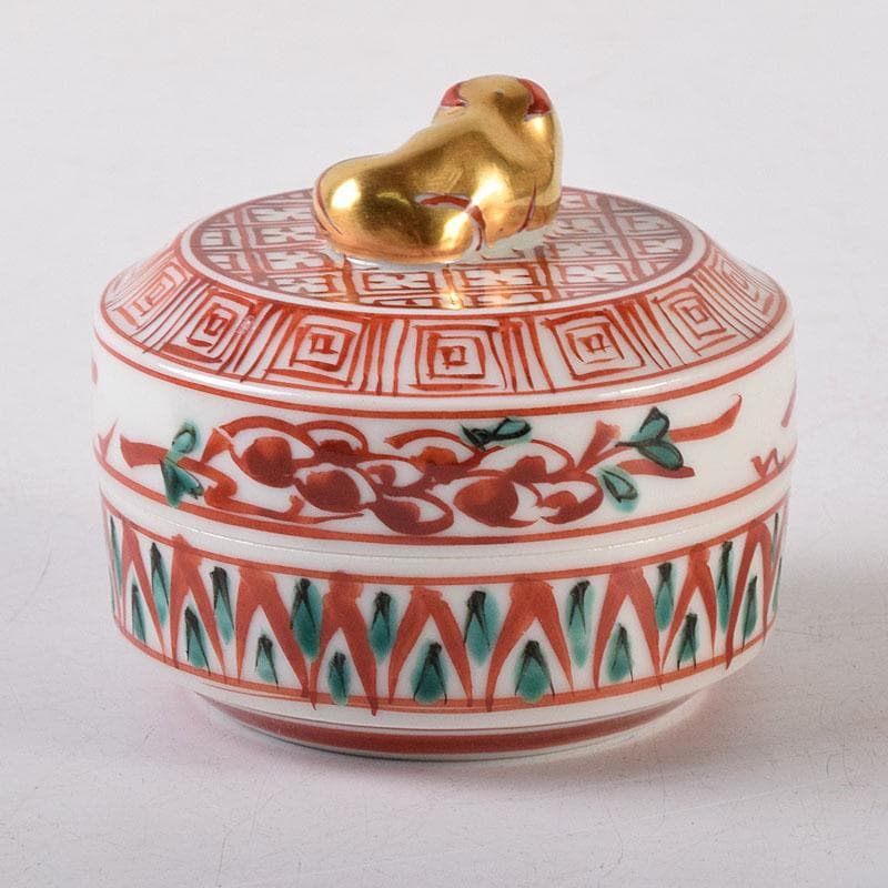 茶道具　京焼　平安　高野昭阿弥造　赤絵金彩　干支丑香合　共箱　V　8003