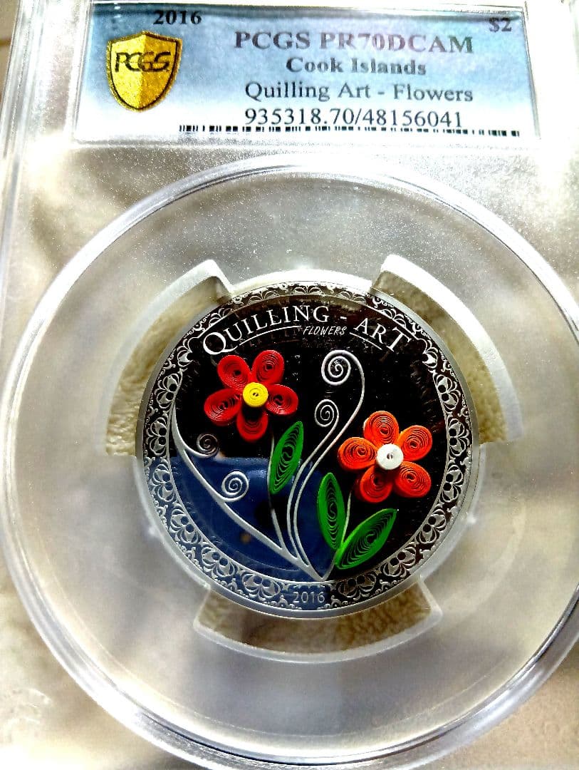 PCGS PR70 DCAM 2016 クック諸島 $2 花 銀貨　世界999枚