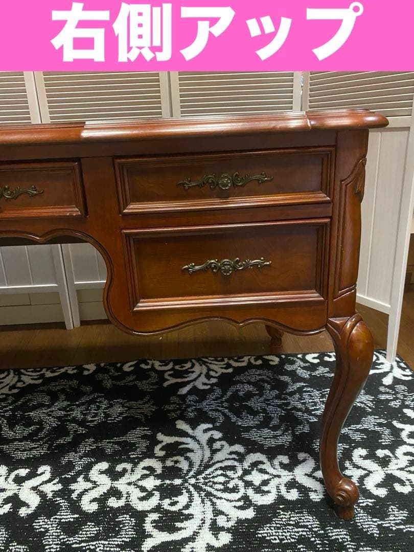 最高級♦️猫脚 彫刻 象嵌♦️希少 アンティーク プレジデント 両袖 デスク♦️送料込